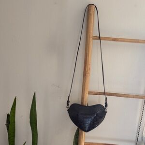 H&M Black Heart-Shaped Croc-Embossed Crossbody Bag